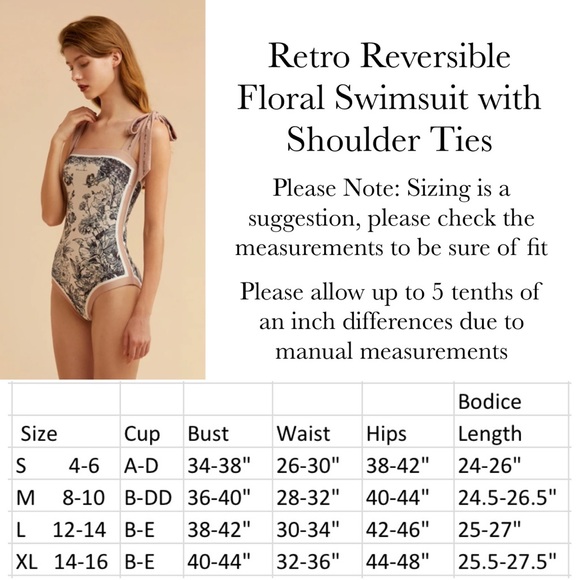 Retro Pink and White Floral Reversible Swimsuit with Shoulder Ties - Picture 16 of 16